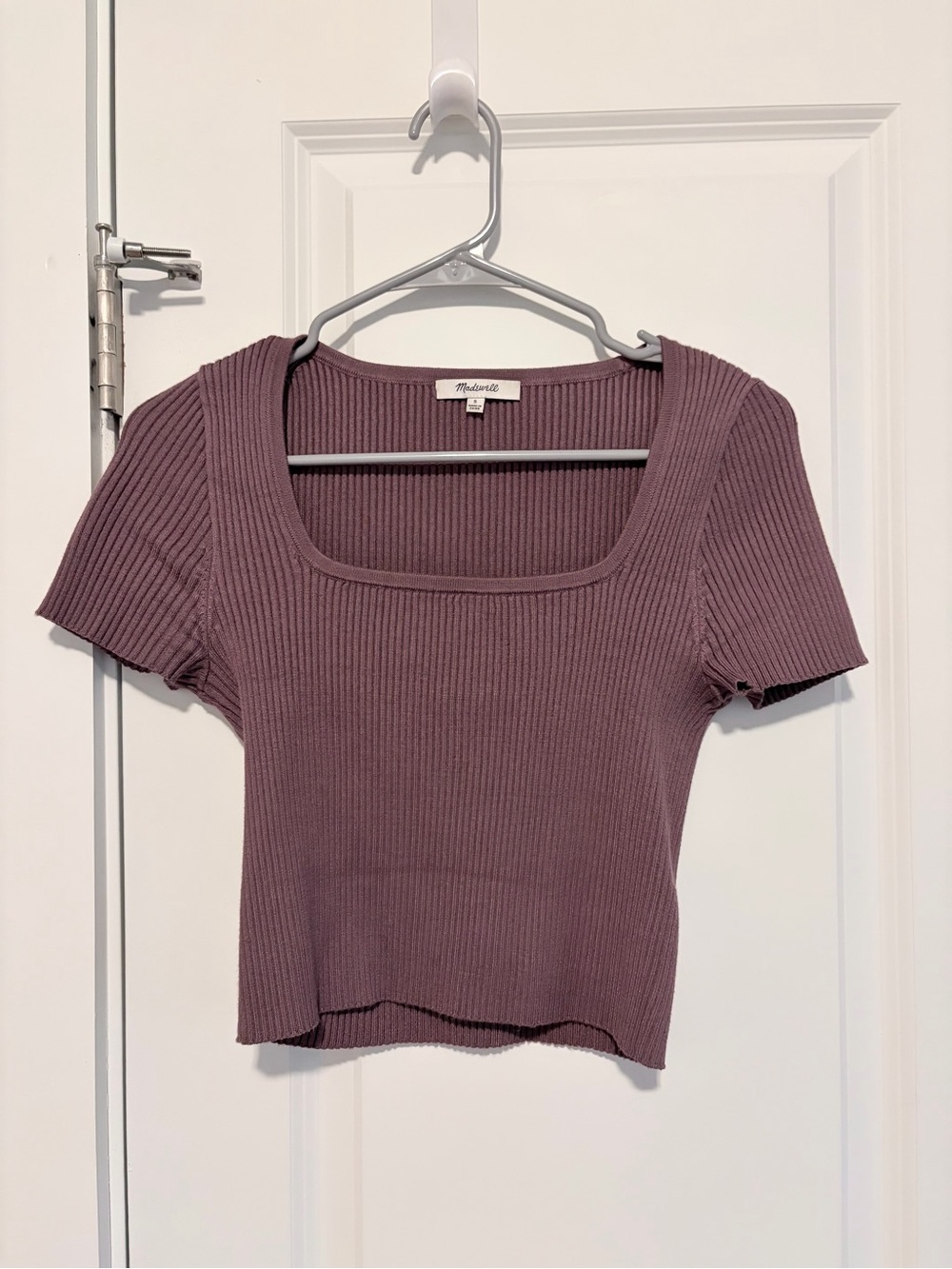 Madewell Mauve Ribbed Square-Neck Cropped Tee